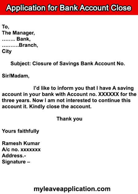 Application for Bank Account Closure