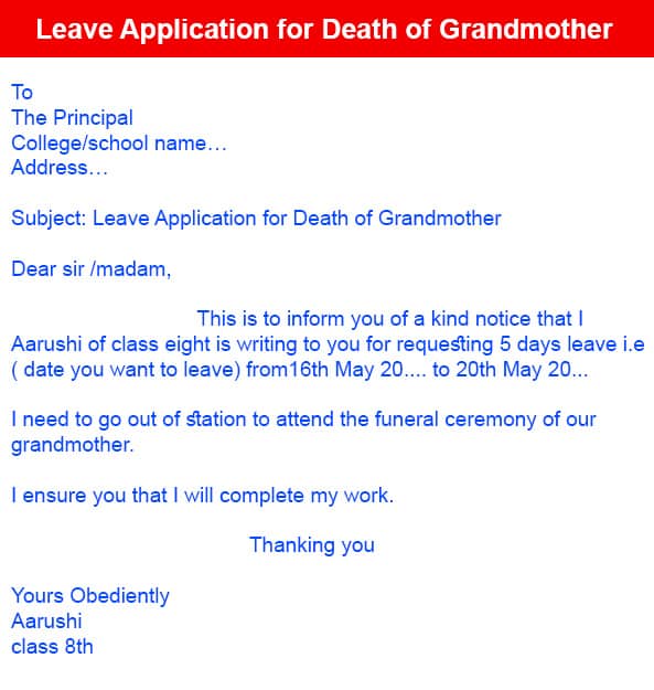 Leave Application for Death of Grandmother