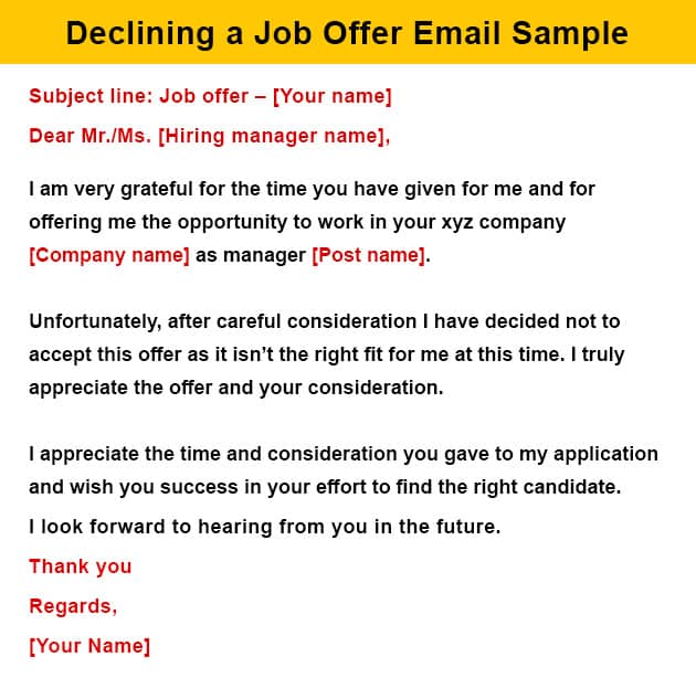 4 How To Declining A Job Offer Email Sample