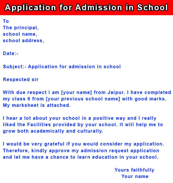 application letter for school place